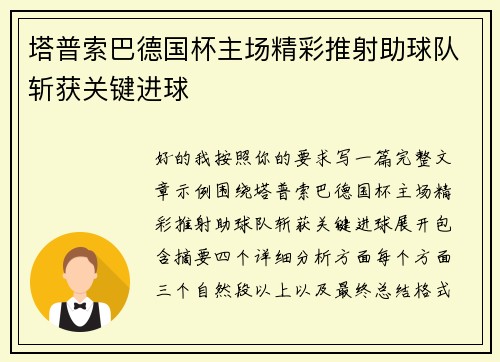 塔普索巴德国杯主场精彩推射助球队斩获关键进球 塔普索巴德国杯主场精彩推射助球队斩获关键进球